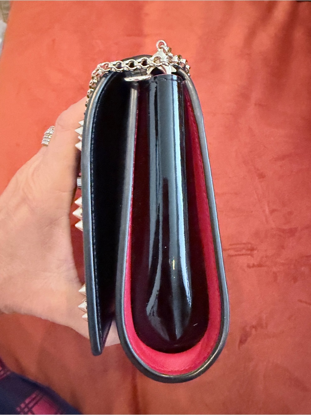 Christian Louboutin Black Studded Leather Crossbody Clutch with Silver Accents - Picture 5 of 9